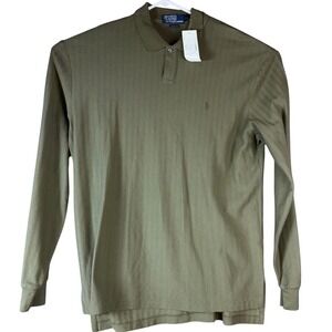 Ralph Lauren Men's Large Green Long Sleeve Herringbone Polo